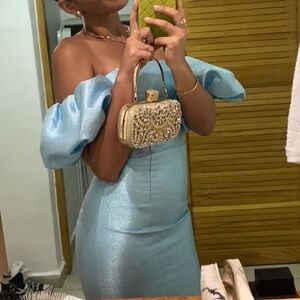 ASOS Light Blue Off-Shoulder Midi Dress